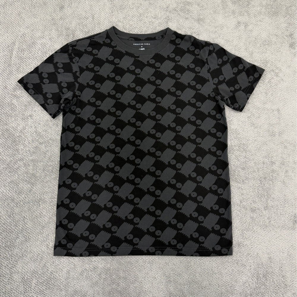 American Eagle T-Shirt Mens S Black The Simpsons Bart All Over Print Tee